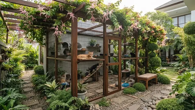 Kandang Menyatu dengan Pergola Taman (AI Generated)