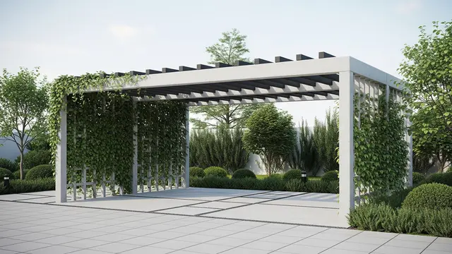 Desain Carport Minimalis dengan Tanaman Pembatas (Image by Gemini AI)