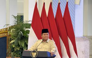 Presiden Prabowo Subianto dalam acara pemberian penghargaan atlet Sea Games ke-33 Thailand Tahun 2025 di Istana Negara Jakarta, Kamis (8/1/2026). (Liputan6.com/Lizsa Egeham)