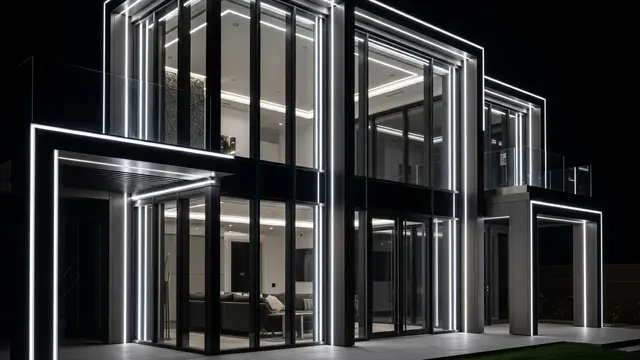 Fasad Futuristik Berbahan Kaca Full-Frame dan LED Frame Light (Ilustrasi Foto: AI)
