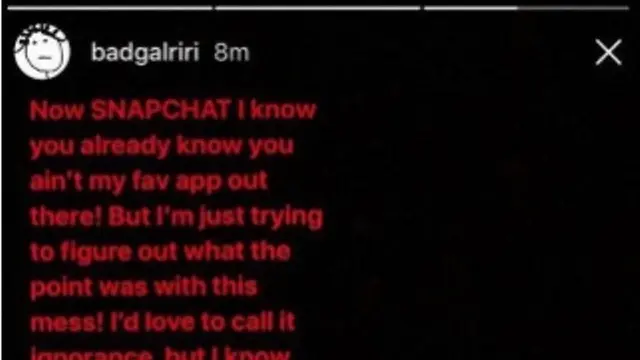 Ungkapan kekesalan Rihanna atas iklan ngawur Snapchat. (instagram.com/badgalriri/)