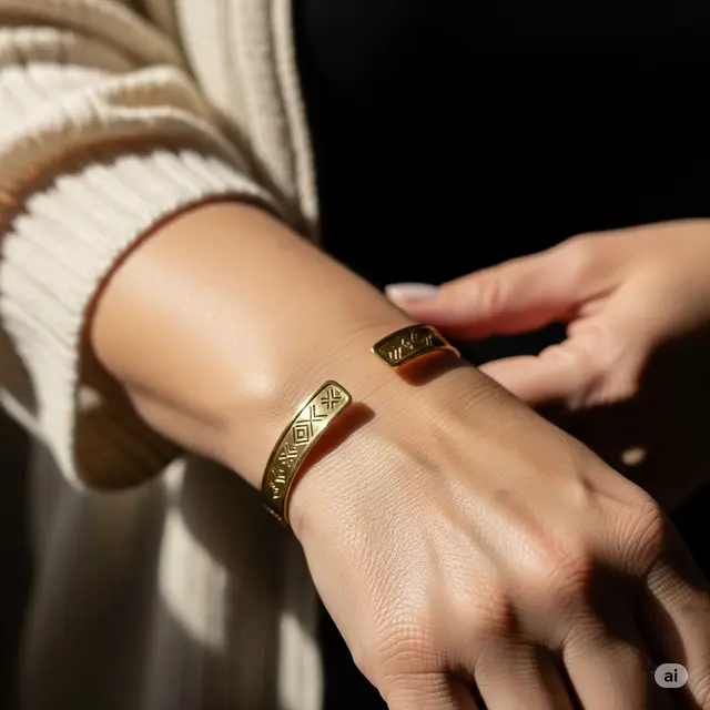 Gelang Cuff Terbuka Motif Etnik