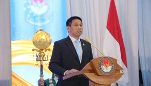 Wakil Menteri Dalam Negeri (Wamendagri) Akhmad Wiyagus pada Sidang Senat Terbuka Dies Natalis ke-70 IPDN di Balairung Rudini, IPDN Jatinangor, Kabupaten Sumedang, Jawa Barat, Selasa (31/3/2026).