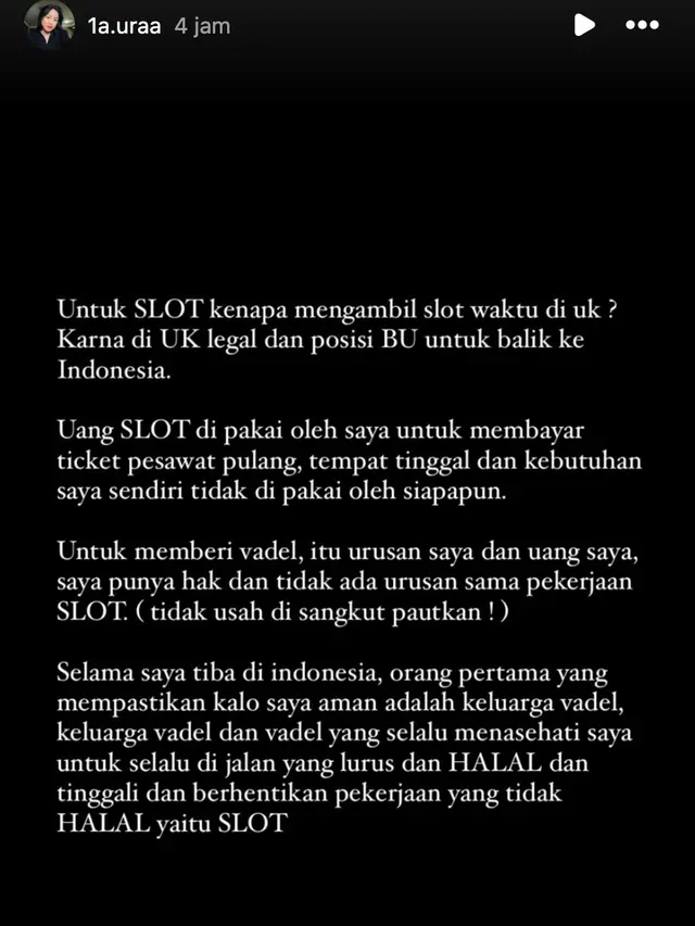 Unggahan Lolly. (Foto: Dok. Instagram @1a.uraa)