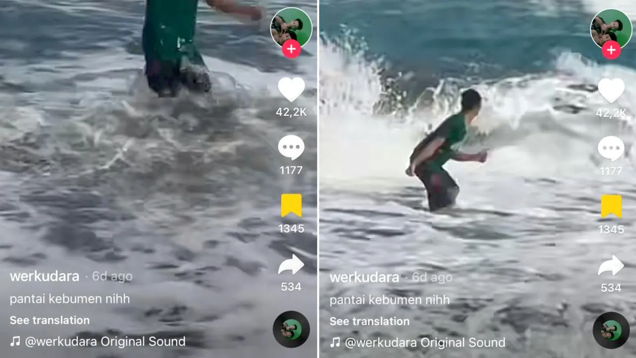 Viral video pria pakai baju hijau di pantai selatan Jawa.