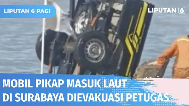 VIDEO: Mobil Pikap Terjun ke Laut, Diduga Sopir Lupa Pasang Rem Tangan