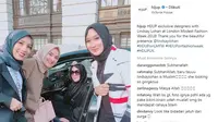 Berikut momen Lindsay Lohan bertemu dengan desainer busana muslim asal Indonesia Ria Miranda, Jenahara, dan Dian Pelangi. (Foto: instagram/HijUp)
