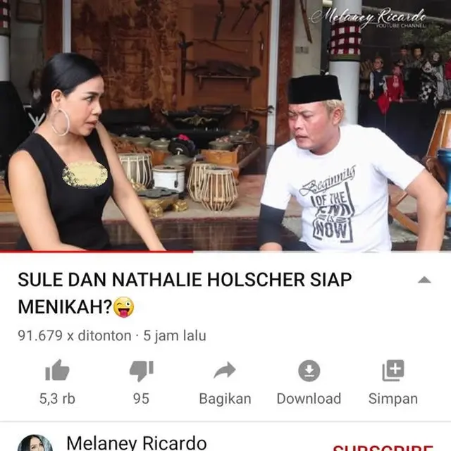 Unggahan Melaney Ricardo. (Foto: YouTube Melaney Ricardo)