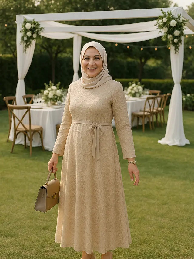 Model Gamis Brokat Tali Pinggang untuk Ibu-ibu Usia 40 Tahun