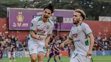 Selebrasi emosional Kim Kurniawan (kiri) setelah mencetak gol ke gawang Persik Kediri, Selasa (23/8/2022) dalam lanjutan pekan keenam BRI Liga 1 2022/2023. (Dok. PSS Sleman)