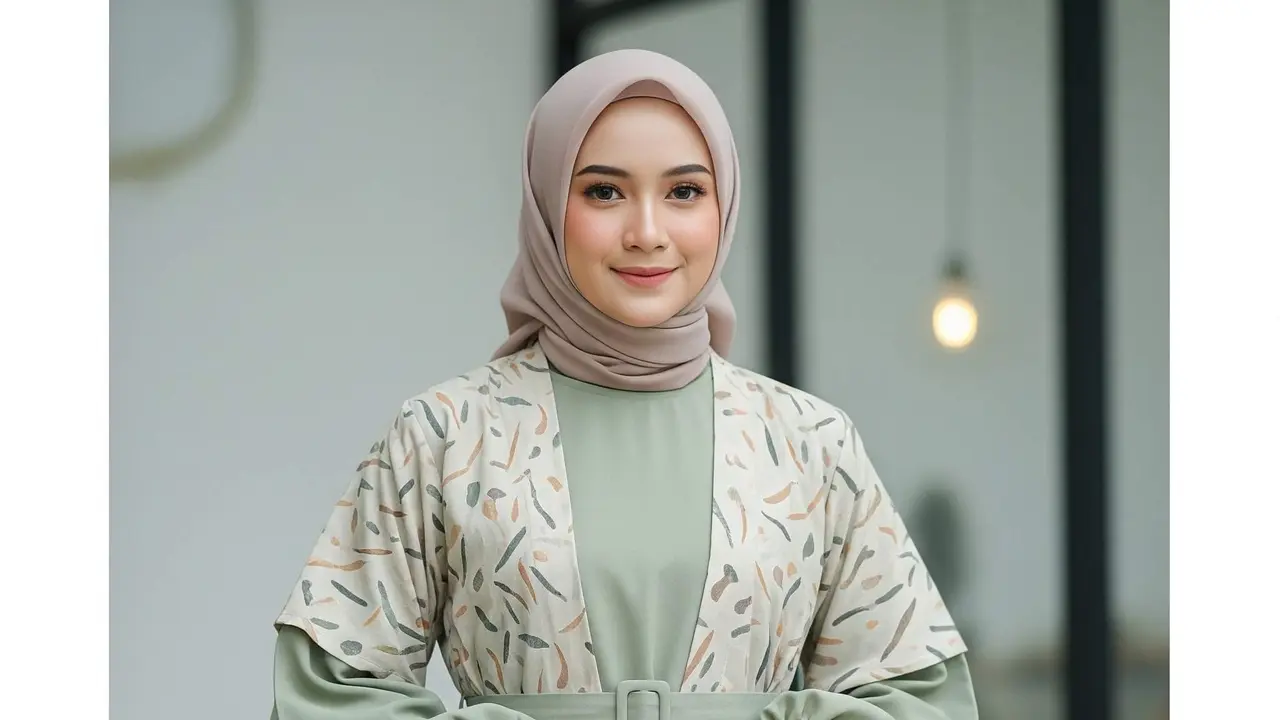 Gamis Batik Earthy Tone Kombinasi Lengan Balon Modern 2025