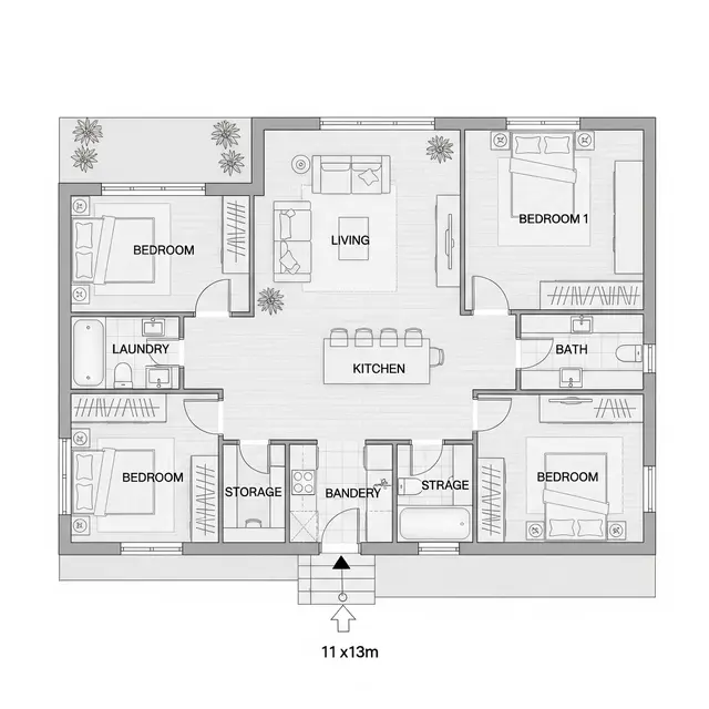 8 Model Denah Rumah Sederhana Kamar 4 Terbaru yang Efisien dan Fungsional