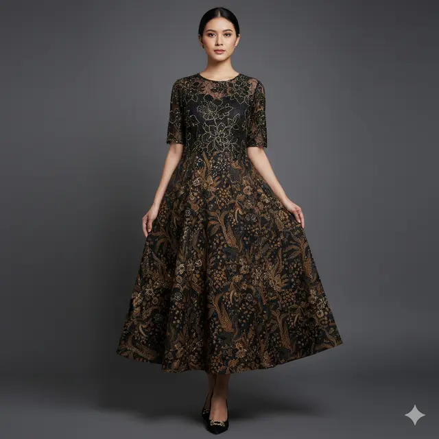 Model Dress Batik Brokat Warna Gelap Pilihan untuk Acara Formal. Gemini
