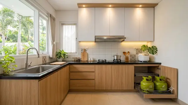 Model Dapur dengan Rak Gas Tarik Minimalis