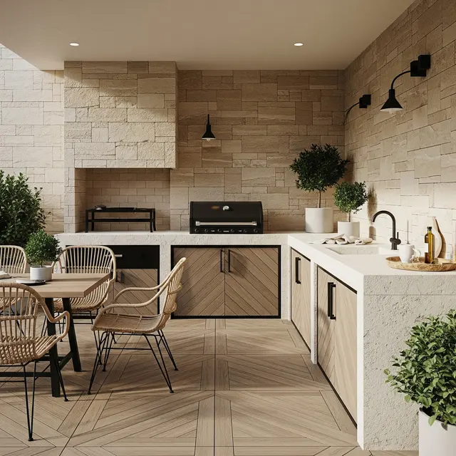 Model Dapur Minimalis di Belakang Rumah (Image by Gemini AI)