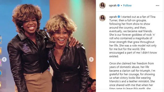 Unggahan Oprah untuk Tina Turner. (Instagram/ oprah).