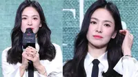 Song Hye Kyo saat konferensi pers serial terbaru bertajuk The Glory di JW Marriot Dongdaemun Square pada Jumat, (23/12/22) waktu setempat. (source: Allkpop)