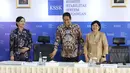 Menteri Keuangan yang juga Ketua Komite Stabilitas Sistem Keuangan (KSSK) Purbaya Yudhi Sadewa  bersama Pejabat Sementara Gubernur Bank Indonesia Destry Damayanti dan  Ketua Dewan Komisioner Otoritas Jasa Keuangan (OJK) Frederica Widyasari Dewi saat  menyampaikan konferensi pers hasil rapat berkala KSSK III tahun 2026 di Jakarta, Senin (3/8/2026). (KLY/ Arie Basuki)