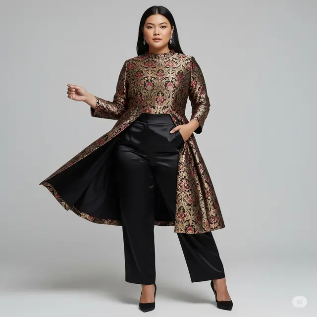 Contoh Model Baju Brokat Kombinasi Satin untuk Orang Gemuk. Foto: Gemini