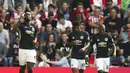 Striker Manchester United, Romelu Lukaku, melakukan selebrasi usai mencetak gol ke gawang Southampton pada laga Premier League di Stadion St Mary's, Sabtu (23/9/2017). Manchester United menang 1-0 atas Southampton. (AP/Andrew Matthews)