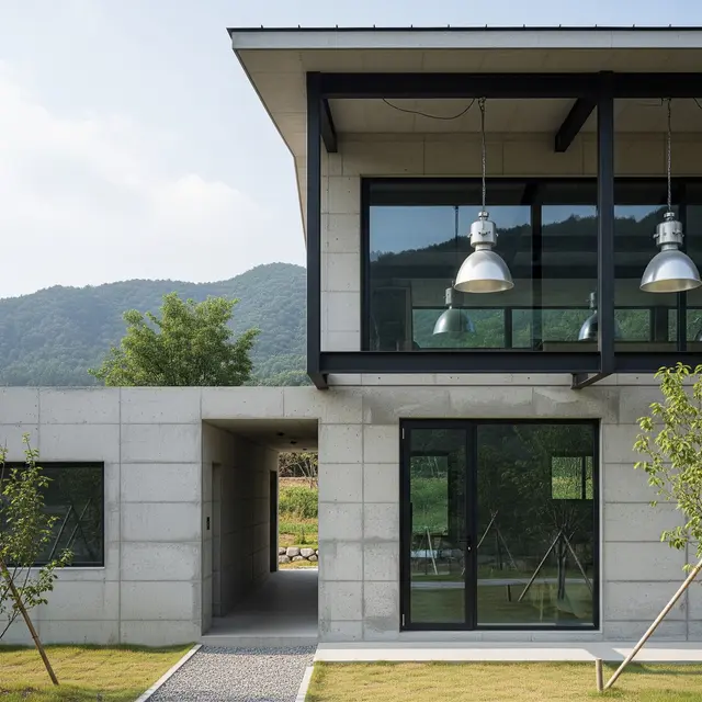 Desain Rumah Beton Minimalis di Desa (AI)