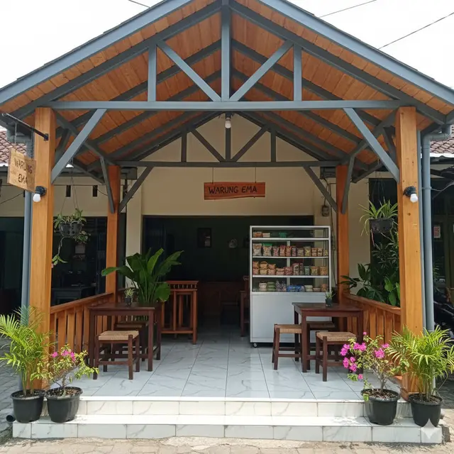 Desain Teras Rumah Kombinasi Baja Ringan Cocok untuk Warung Kecil. Gemini
