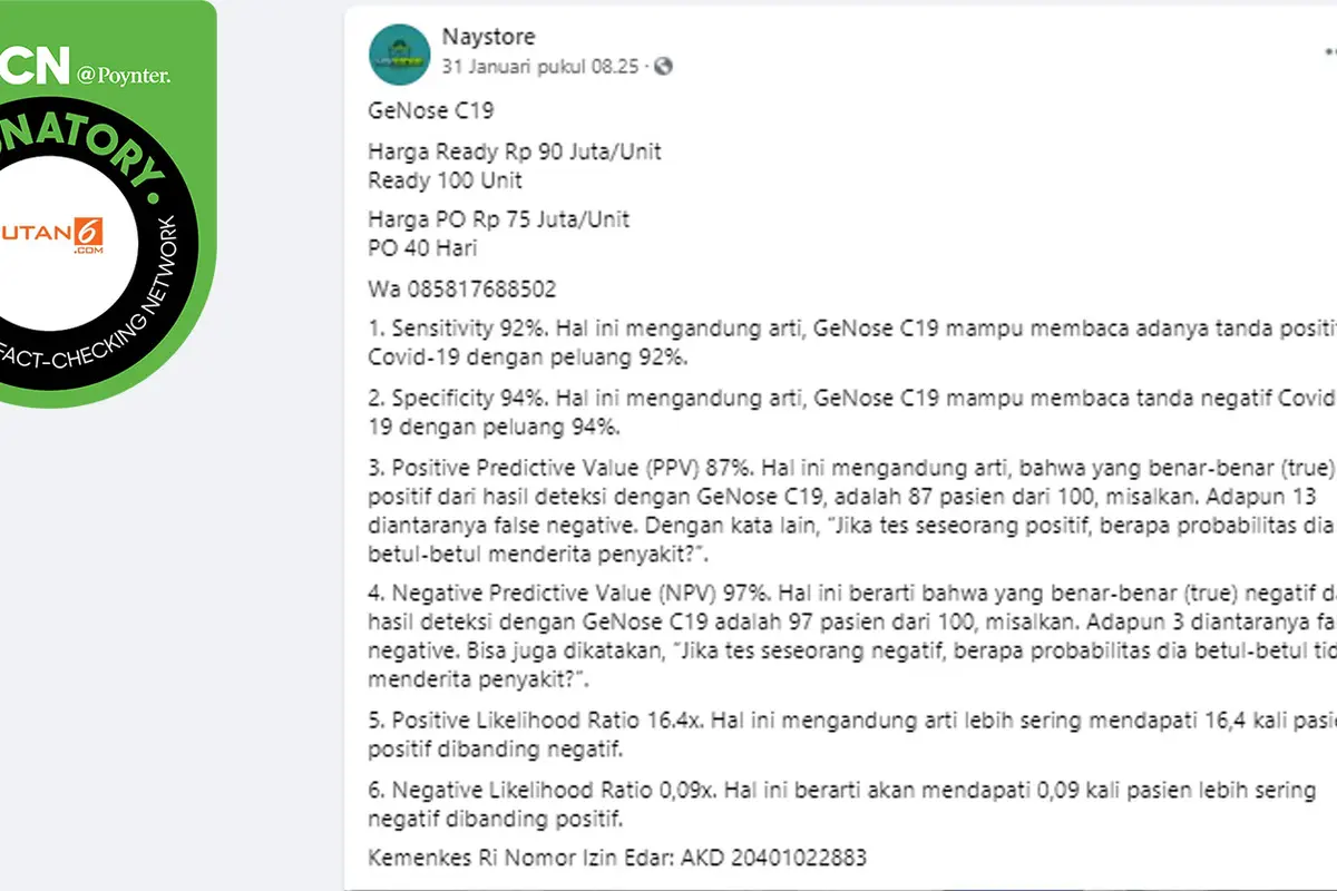 Klaim Alat Tes Covid-19 GeNose Dijual Online Seharga Rp 90 Juta