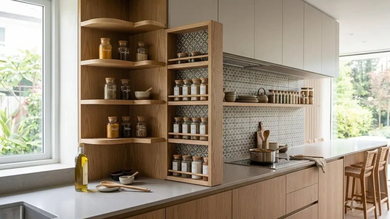 Model Dapur dengan Rak Bumbu Tersembunyi