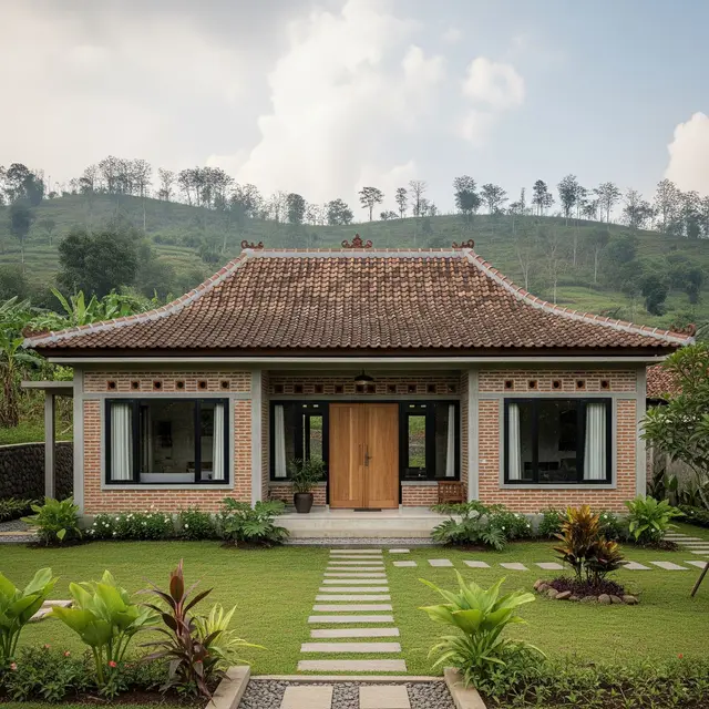 Rumah Minimalis 1 Lantai Atap Limas di Desa (Gemini AI)