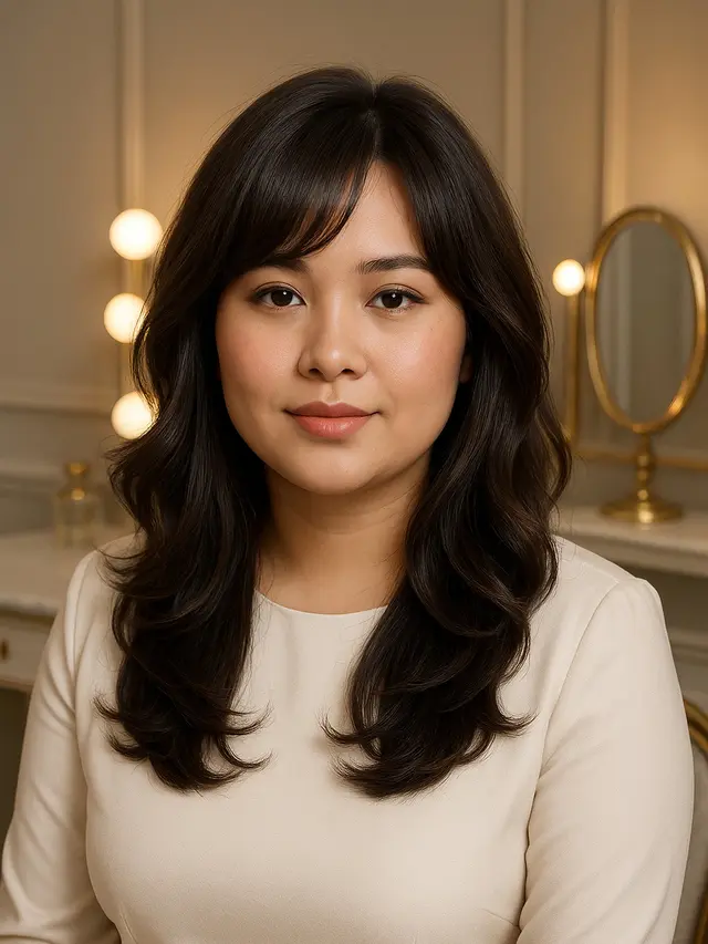 Model Rambut Layer Panjang Wajah Bulat