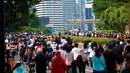 Suasana jalan utama di Jakarta yang biasanya padat dengan lalu lintas kendaraan, berubah menjadi arena aktivitas sehat dan ramah lingkungan. (Kapanlagi.com/Budy Santoso)