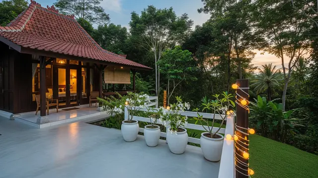 Ide Teras Estetik Memakai Bunga Hias dan Lampu Taman/AI Generated