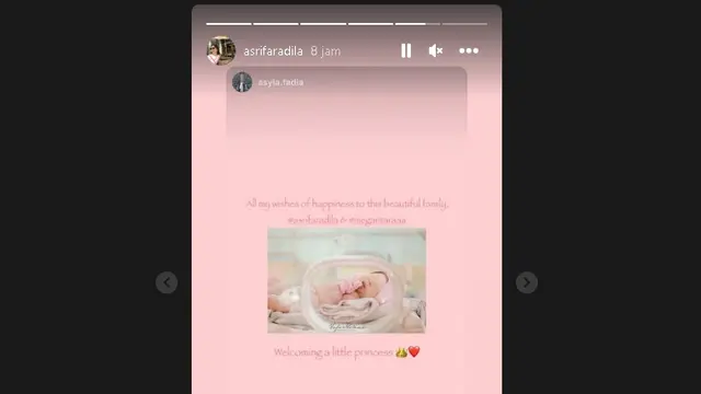 Asri Faradila istri Achmad Megantara telah melahirkan bayi perempuan (Foto: Nafas Pertama via IG asrifaradila)