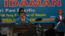 Ketum Partai Islam, Damai, Aman (Idaman) Rhoma Irama memberi sambutan pada pelantikan 18 Dewan Pengurus Wilayah (DPW) Partai Idaman di Jakarta, Rabu (20/1).  Pelantikan itu dihadiri sejumlah pengurus partai dan artis dangdut. (Liputan6.com/Faisal R Syam)