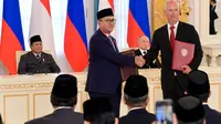 Prabowo dan Putin Saksikan Pertukaran MoU Strategis Indonesia-Rusia