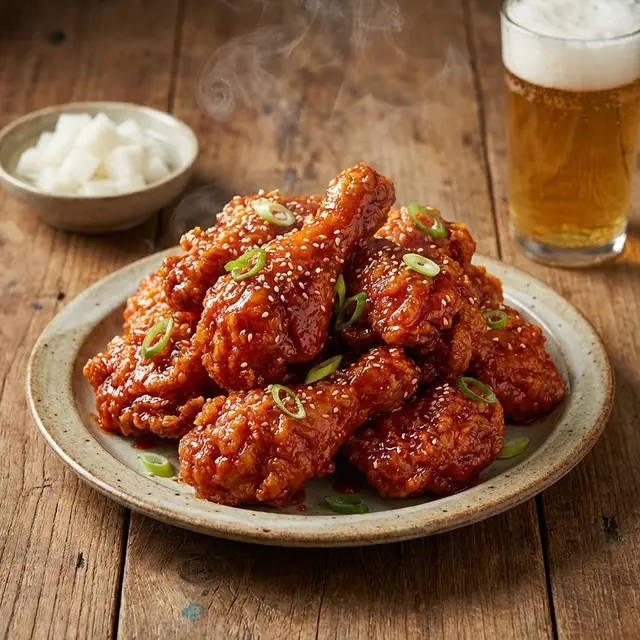 Ilustrasi Ayam Goreng Korea Crispy Saus Gochujang