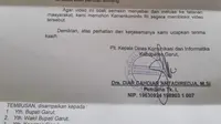 Salinan surat resmi permohonan pemblokiran video Vina Garut yang dilayangkan Pemerintah Daerah Garut (Liputan6.com/Jayadi Supriadin)