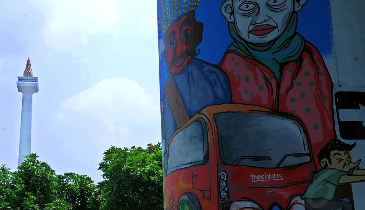 Salah satu hasil lukisan mural yang di festival bertema "Jakarta baru, Jakarta bersih", Sabtu (30/8/14). (Liputan6.com/Faisal R Syam) 