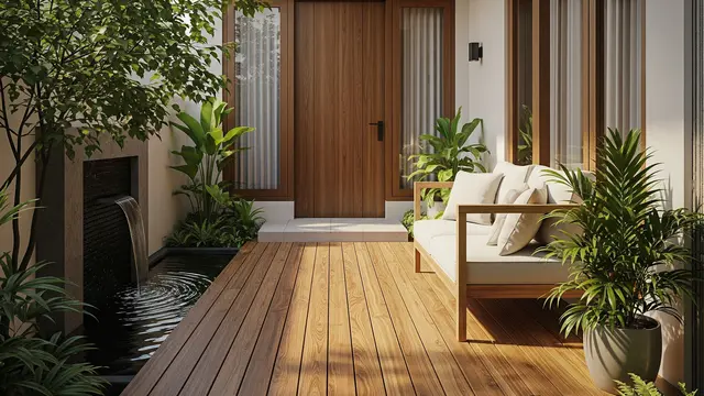 Teras Panggung (Decking) dengan Kolam Ikan Mini