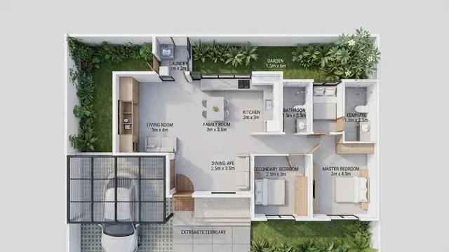 Denah Rumah 6x10 Meter dengan 3 Kamar Tidur dan Carport
