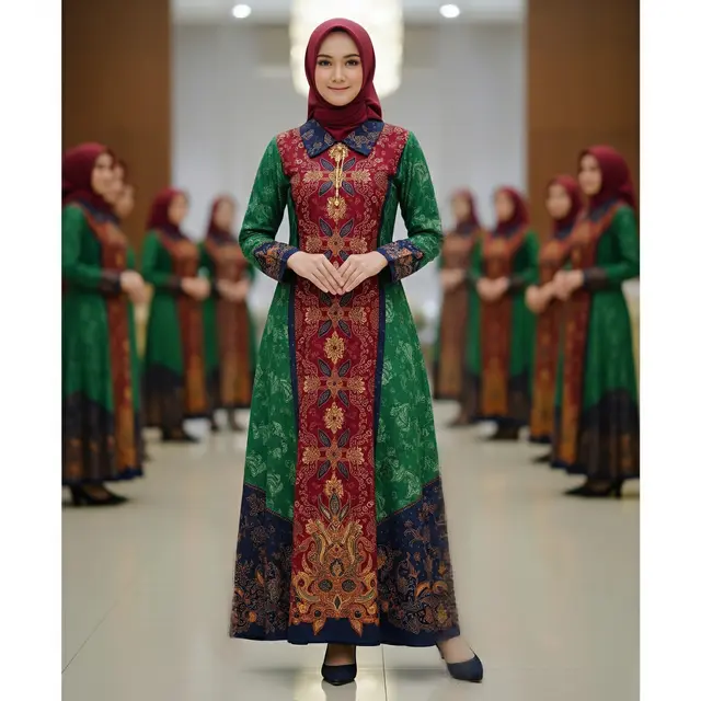 Gamis Batik Kombinasi Modern 2026 untuk Seragam Wanita Arisan RT