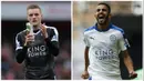 1. Jamie Vardy - Riyad Mahrez (8 gol), keberhasilan Leicester membuat kejutan dengan memuncaki klasemen Liga Inggris musim ini tak lepas dari kerjasama apik kedua pemain ini. (AFP)