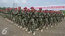 Prajurit TNI baris berbaris saat mengikuti apel gelar operasi penegak ketertiban (Ops Gaktib) di Silang Monas, Jakarta, Kamis (14/1). 1.244 prajurit mengikuti Operasi Yustisi dengan sandi Citra Wira Dharma 2016. (Liputan6.com/Gempur M Surya)