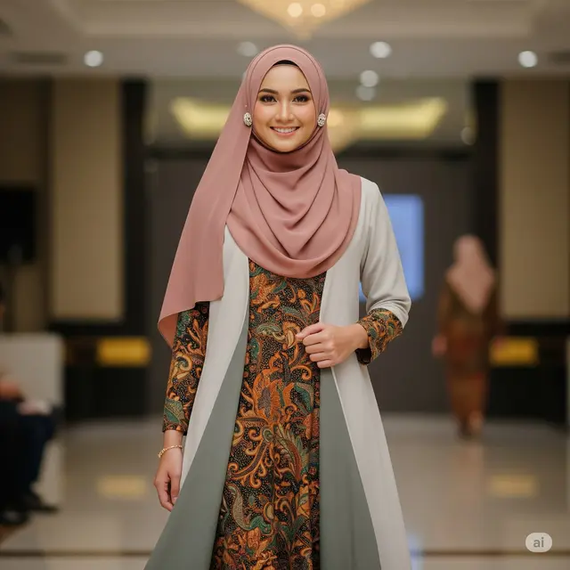 Dress Batik dengan Outer Polos