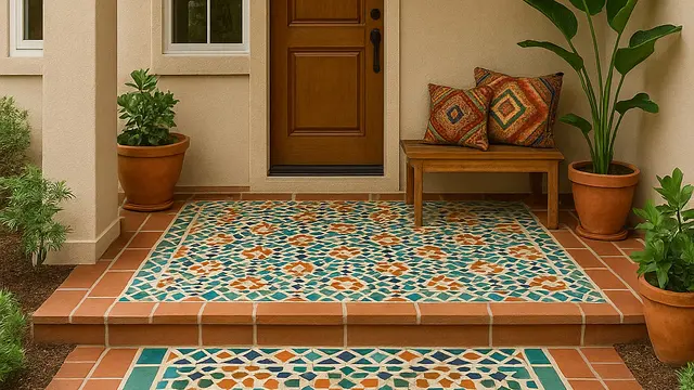 Model Teras Rumah Subsidi Tipe 36 Dengan Lantai Motif Geometris/Ilustrasi AI