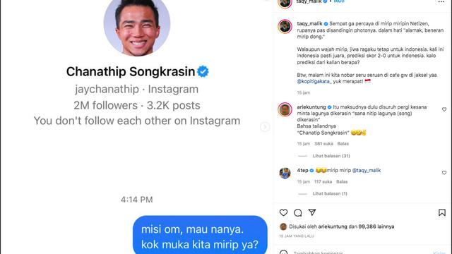 Timnas Indonesia Kalah di Final AFF 2020 Leg 1, Taqy Malik Jadi Sasaran Karena Mirip Kapten Tim Thailand. (instagram.com/taqy_malik)