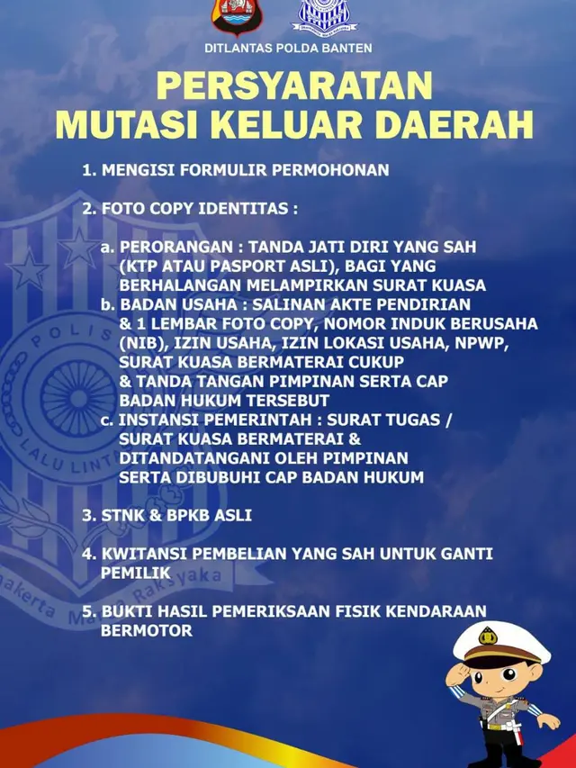 Syarat Mutasi Kendaraan. (Selasa, 02/08/2022). (Dokumentasi Polda Banten).