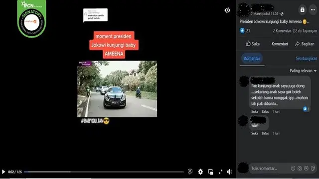 Gambar Tangkapan Layar Video yang Diklaim Jokowi Kunjingi Putri Atta Halilintar dan Aurel Hermansyah (sumber: Facebook).