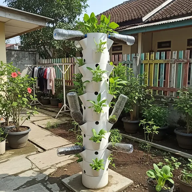 9 Ide Tower Garden dari Pipa PVC dan Botol Plastik, Berkebun Praktis