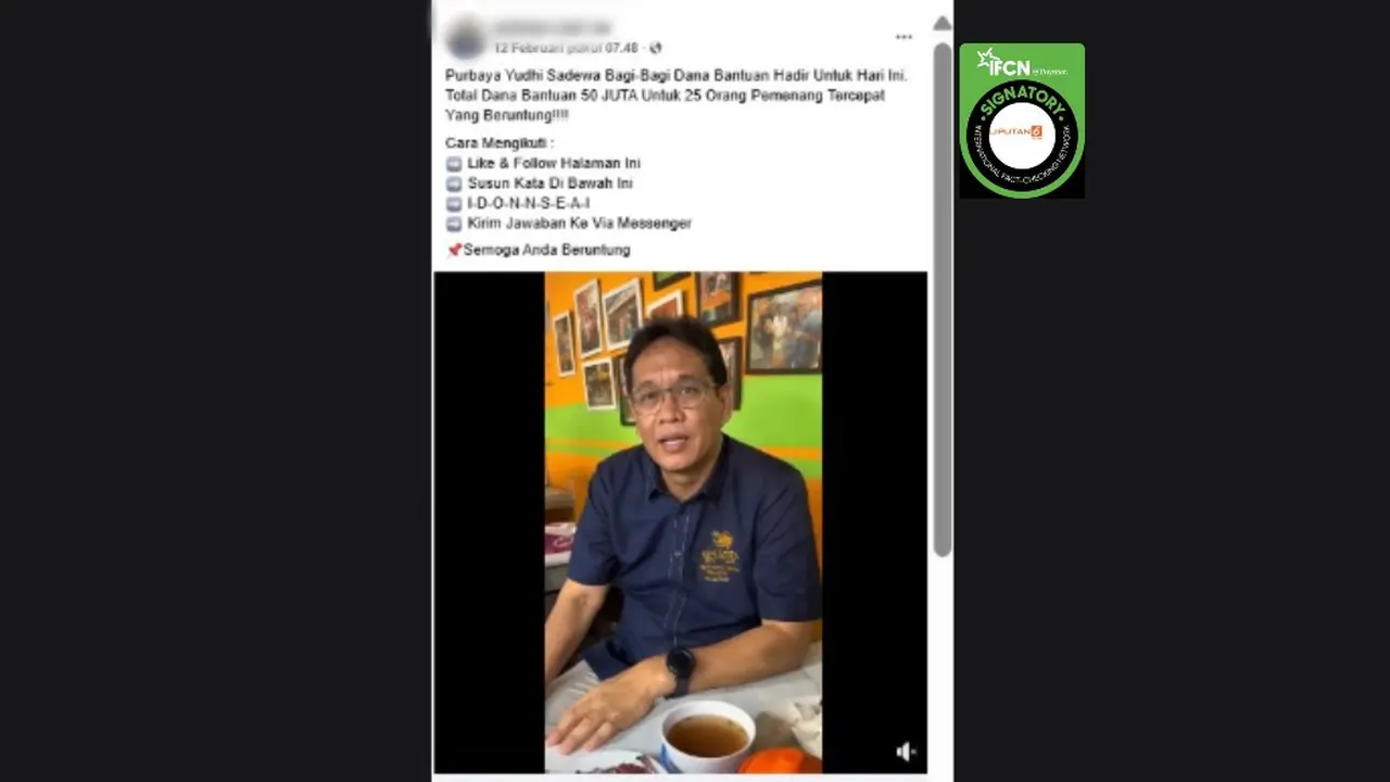 Cek Fakta Liputan6.com mendapati klaim video Menkeu Purbaya Yudhi Sadewa mengumumkan bagi-bagi dana bantuan sebesar Rp 50 juta.